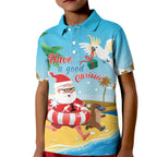 Australia Christmas In July Kid Polo Shirt Happy Santa Claus With Aussie Animals