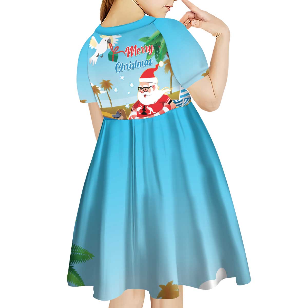 Australia Christmas In July Kid Short Sleeve Dress Happy Santa Claus With Aussie Animals