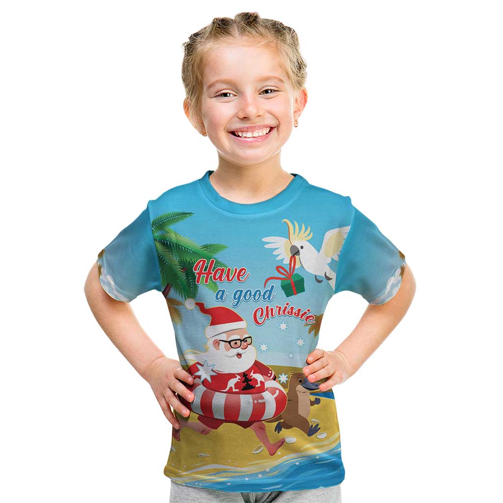 Australia Christmas In July Kid T Shirt Happy Santa Claus With Aussie Animals