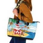 Australia Christmas In July Leather Tote Bag Happy Santa Claus With Aussie Animals