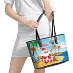 Australia Christmas In July Leather Tote Bag Happy Santa Claus With Aussie Animals