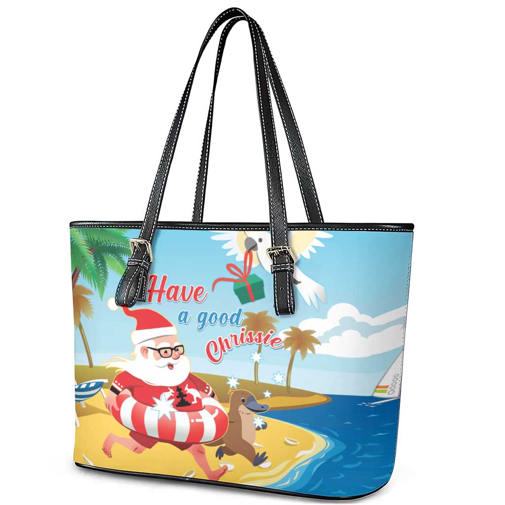 Australia Christmas In July Leather Tote Bag Happy Santa Claus With Aussie Animals