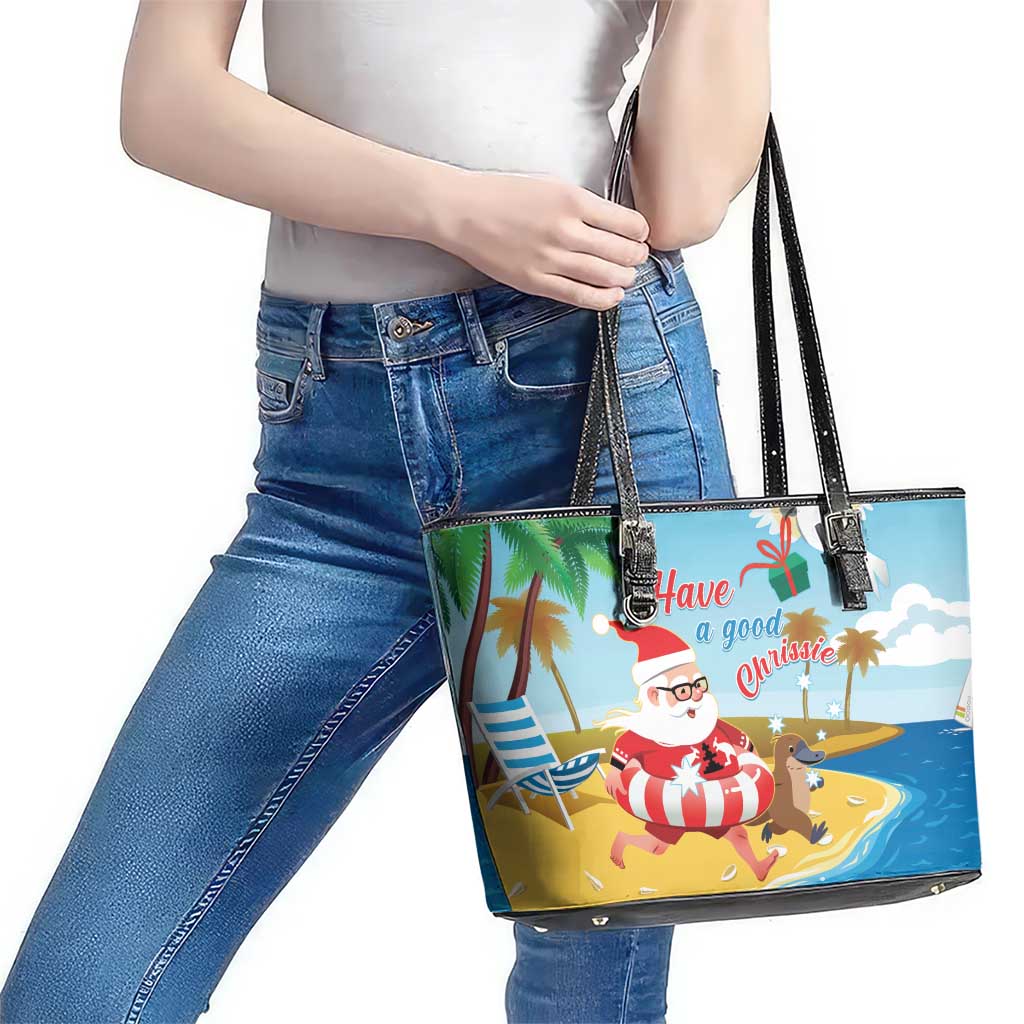 Australia Christmas In July Leather Tote Bag Happy Santa Claus With Aussie Animals