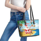 Australia Christmas In July Leather Tote Bag Happy Santa Claus With Aussie Animals