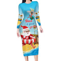 Australia Christmas In July Long Sleeve Bodycon Dress Happy Santa Claus With Aussie Animals