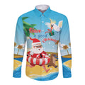 Australia Christmas In July Long Sleeve Button Shirt Happy Santa Claus With Aussie Animals