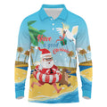 Australia Christmas In July Long Sleeve Polo Shirt Happy Santa Claus With Aussie Animals