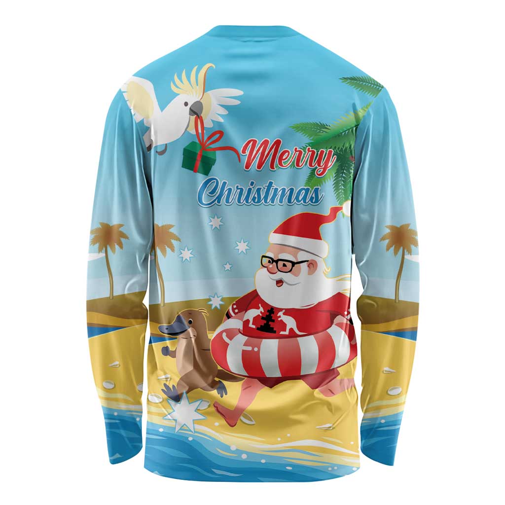 Australia Christmas In July Long Sleeve Shirt Happy Santa Claus With Aussie Animals