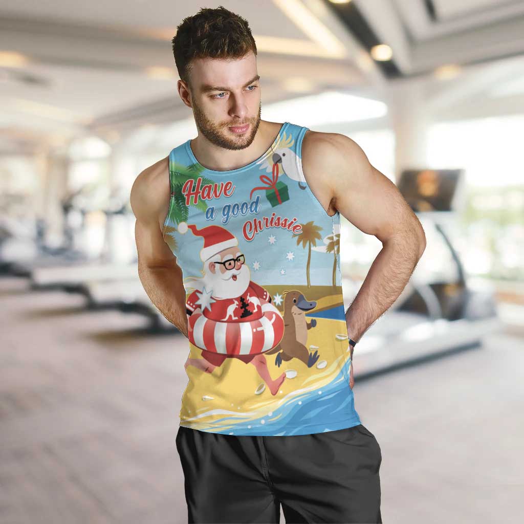 Australia Christmas In July Men Tank Top Happy Santa Claus With Aussie Animals