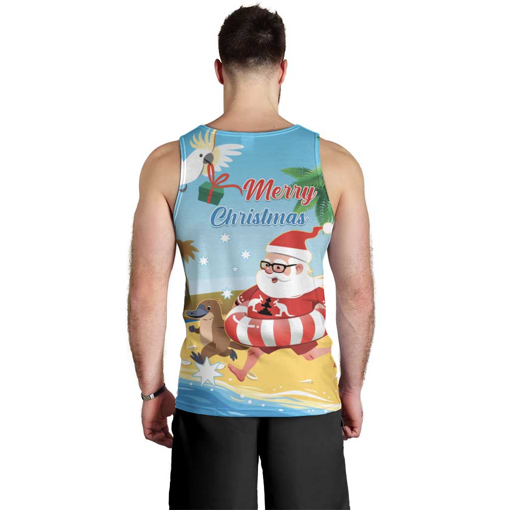 Australia Christmas In July Men Tank Top Happy Santa Claus With Aussie Animals