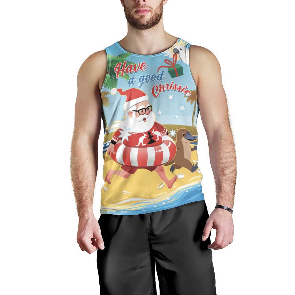 Australia Christmas In July Men Tank Top Happy Santa Claus With Aussie Animals
