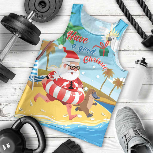 Australia Christmas In July Men Tank Top Happy Santa Claus With Aussie Animals