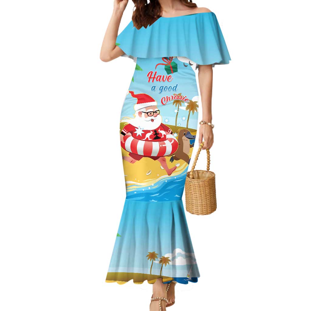Australia Christmas In July Mermaid Dress Happy Santa Claus With Aussie Animals