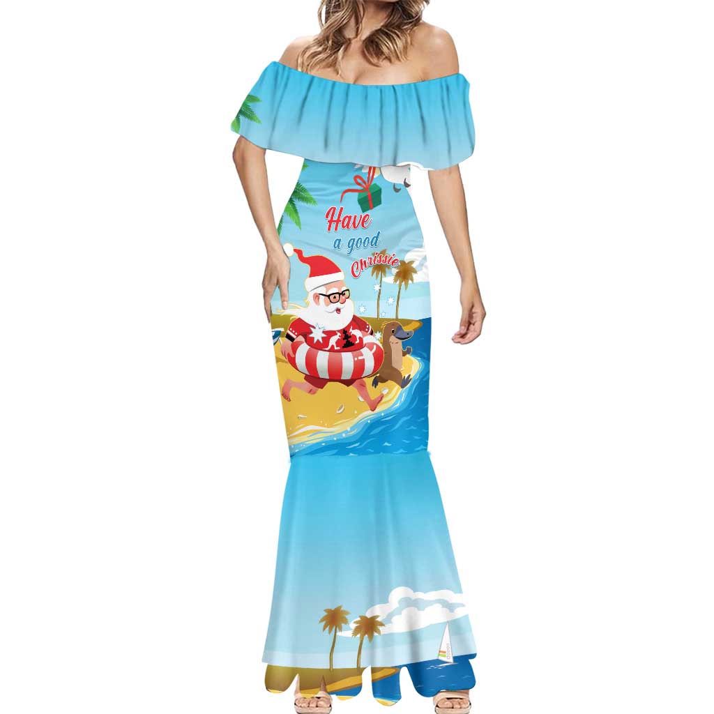Australia Christmas In July Mermaid Dress Happy Santa Claus With Aussie Animals