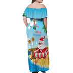 Australia Christmas In July Off Shoulder Maxi Dress Happy Santa Claus With Aussie Animals