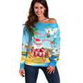 Australia Christmas In July Off Shoulder Sweater Happy Santa Claus With Aussie Animals