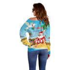 Australia Christmas In July Off Shoulder Sweater Happy Santa Claus With Aussie Animals