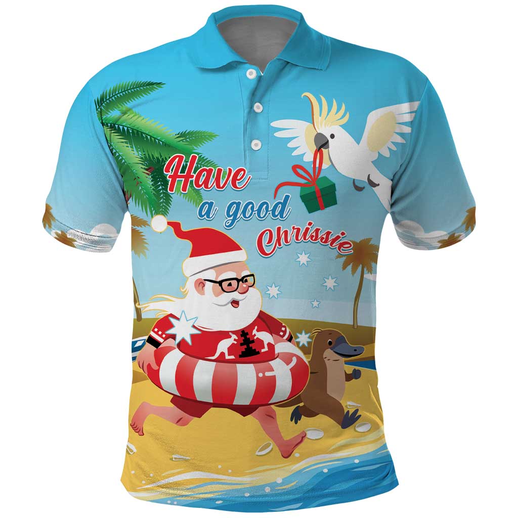 Australia Christmas In July Polo Shirt Happy Santa Claus With Aussie Animals
