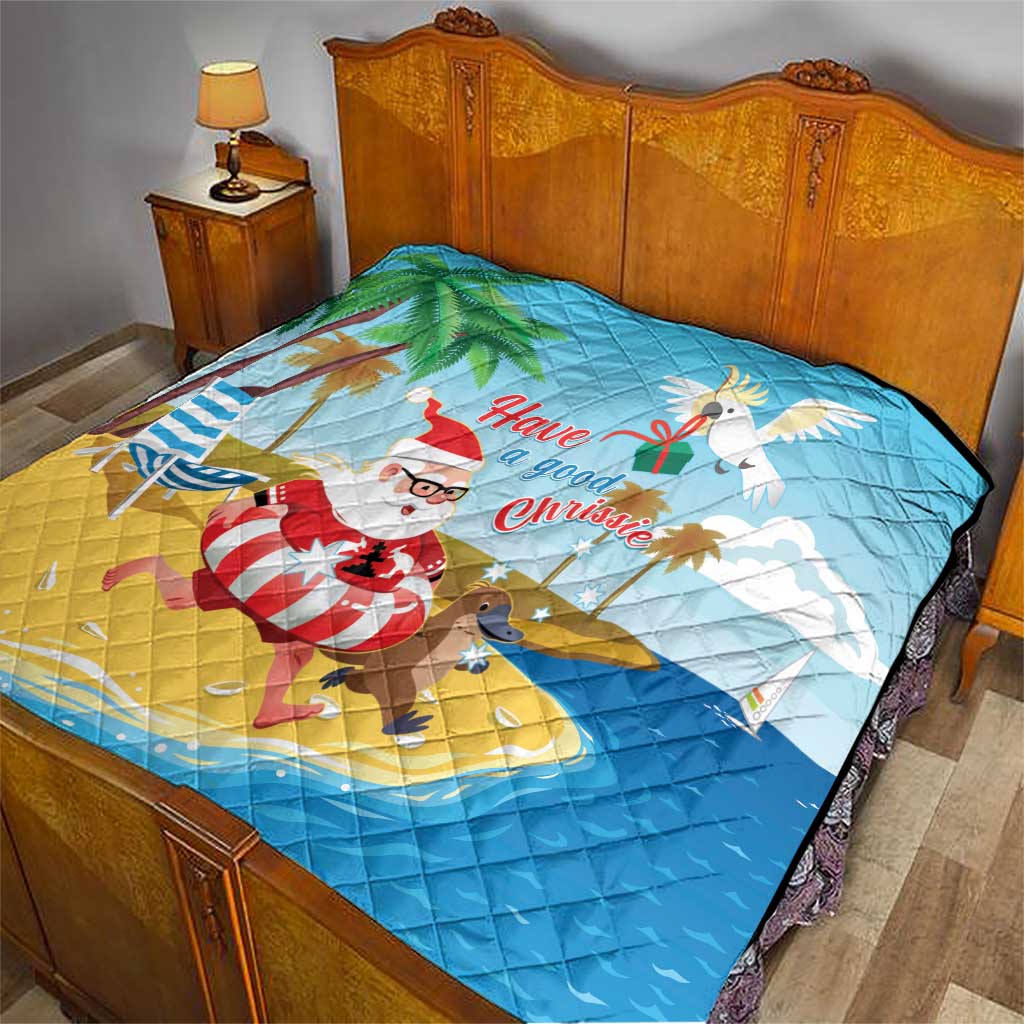 Australia Christmas In July Quilt Happy Santa Claus With Aussie Animals
