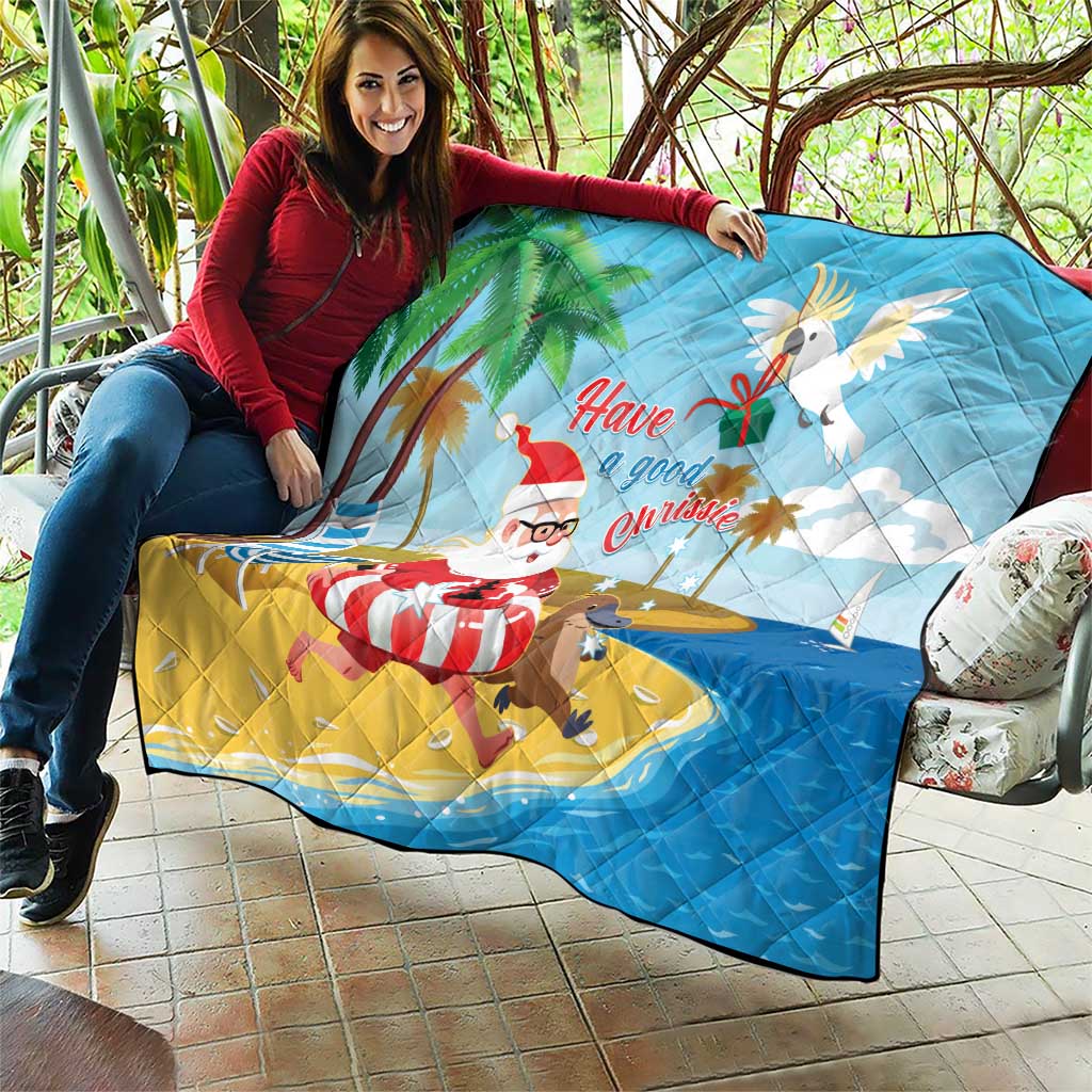 Australia Christmas In July Quilt Happy Santa Claus With Aussie Animals