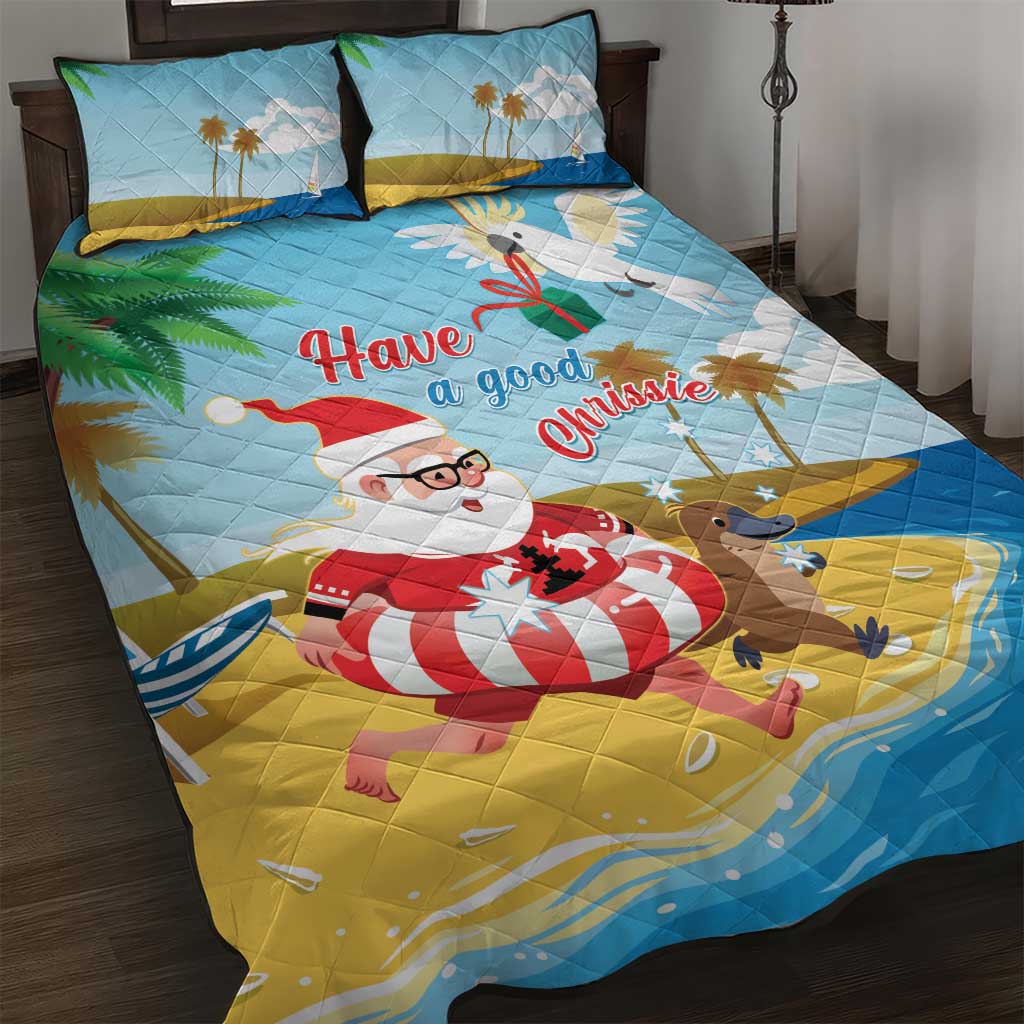 Australia Christmas In July Quilt Bed Set Happy Santa Claus With Aussie Animals