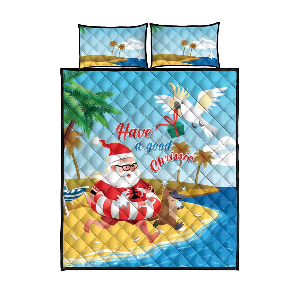 Australia Christmas In July Quilt Bed Set Happy Santa Claus With Aussie Animals