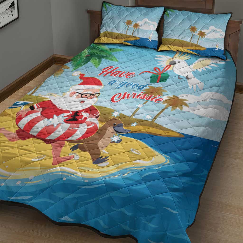 Australia Christmas In July Quilt Bed Set Happy Santa Claus With Aussie Animals