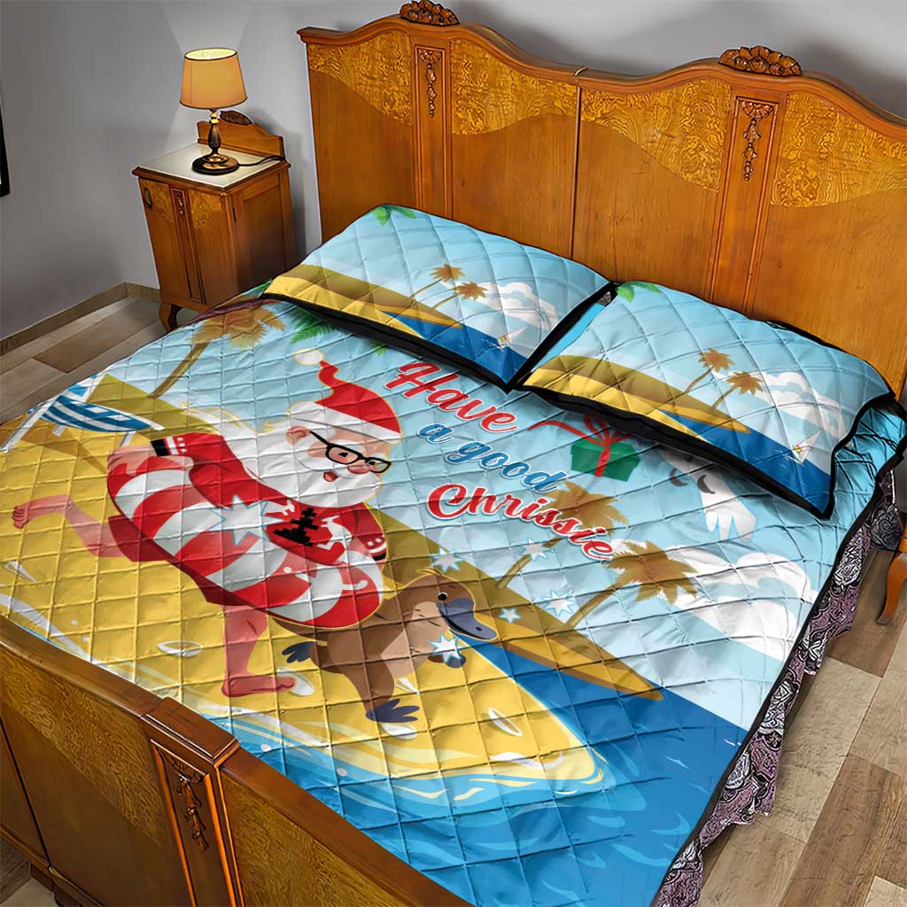 Australia Christmas In July Quilt Bed Set Happy Santa Claus With Aussie Animals