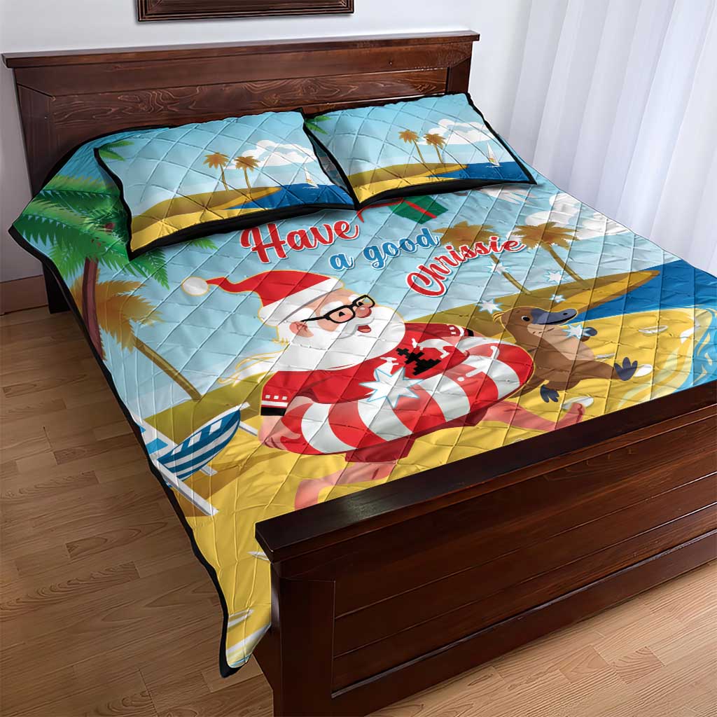 Australia Christmas In July Quilt Bed Set Happy Santa Claus With Aussie Animals