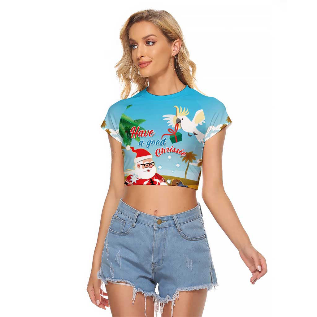 Australia Christmas In July Raglan Cropped T Shirt Happy Santa Claus With Aussie Animals