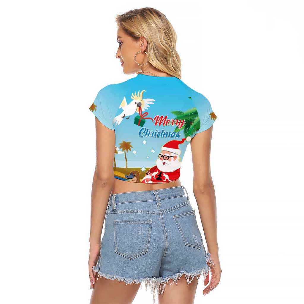 Australia Christmas In July Raglan Cropped T Shirt Happy Santa Claus With Aussie Animals