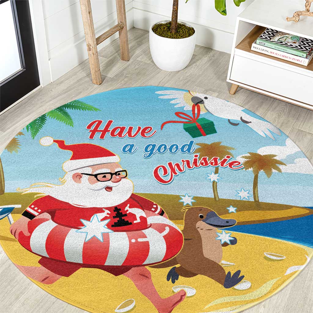 Australia Christmas In July Round Carpet Happy Santa Claus With Aussie Animals