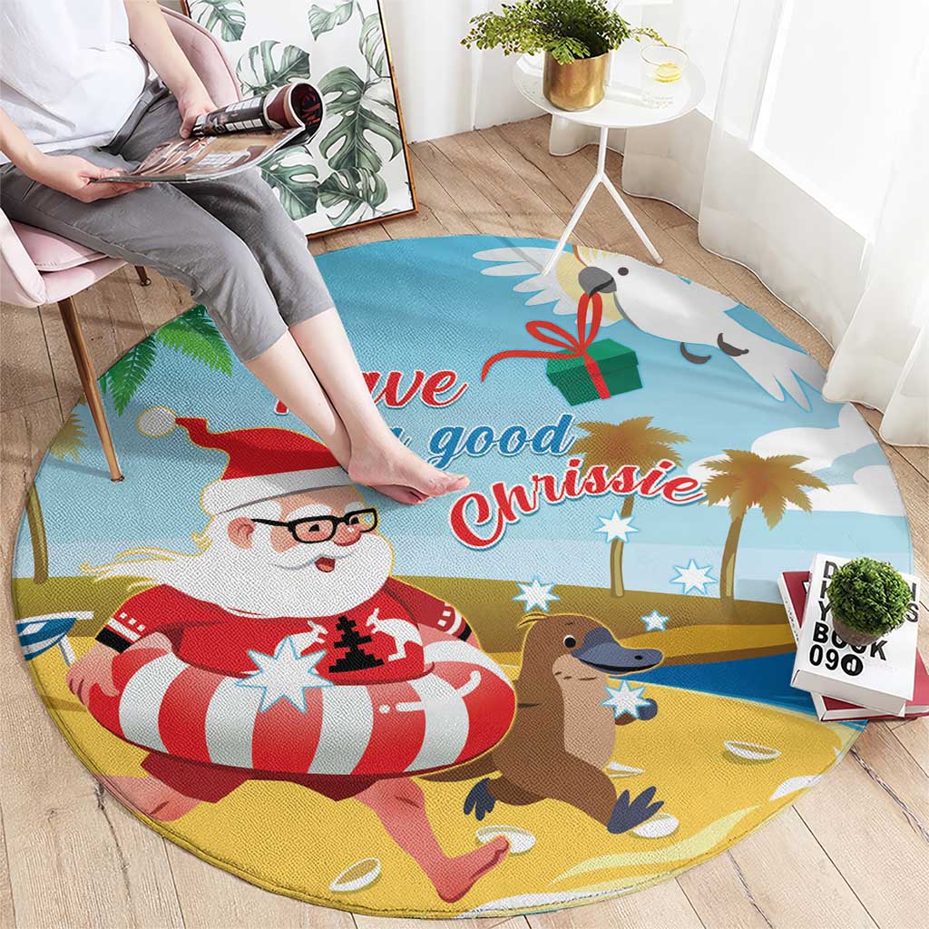 Australia Christmas In July Round Carpet Happy Santa Claus With Aussie Animals