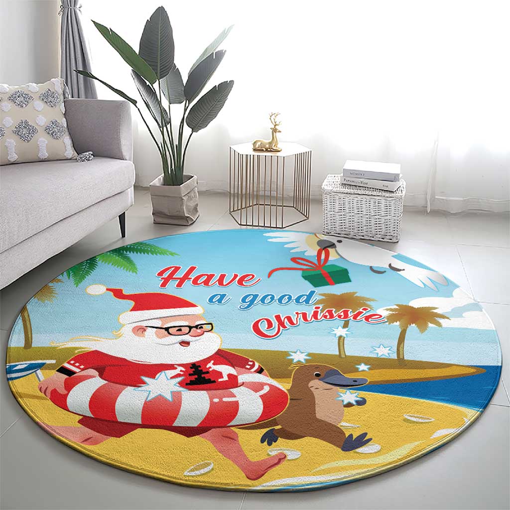 Australia Christmas In July Round Carpet Happy Santa Claus With Aussie Animals