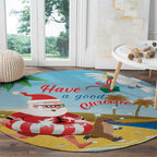 Australia Christmas In July Round Carpet Happy Santa Claus With Aussie Animals