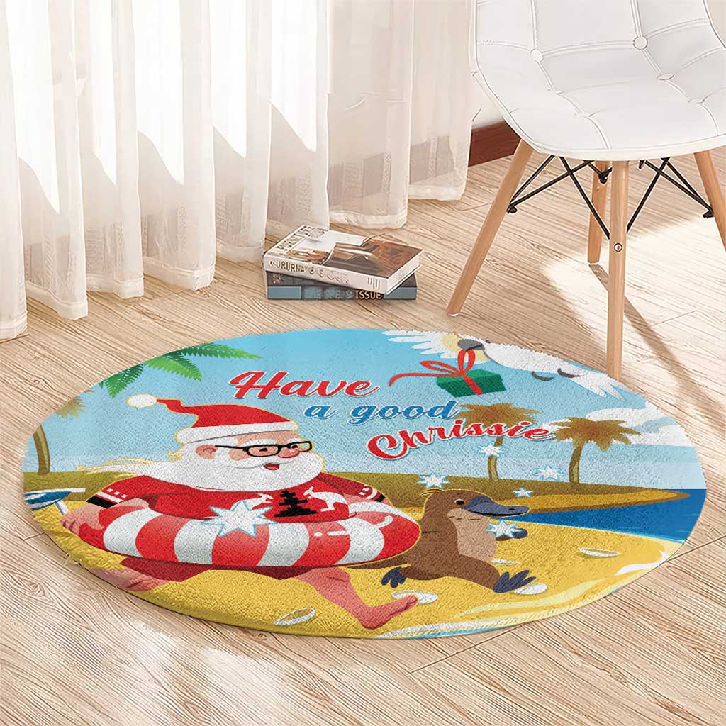 Australia Christmas In July Round Carpet Happy Santa Claus With Aussie Animals