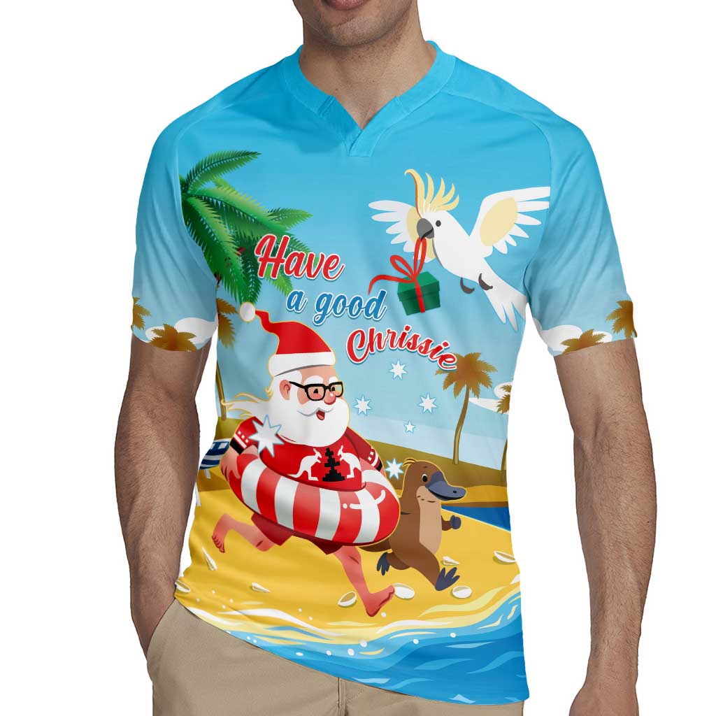 Australia Christmas In July Rugby Jersey Happy Santa Claus With Aussie Animals