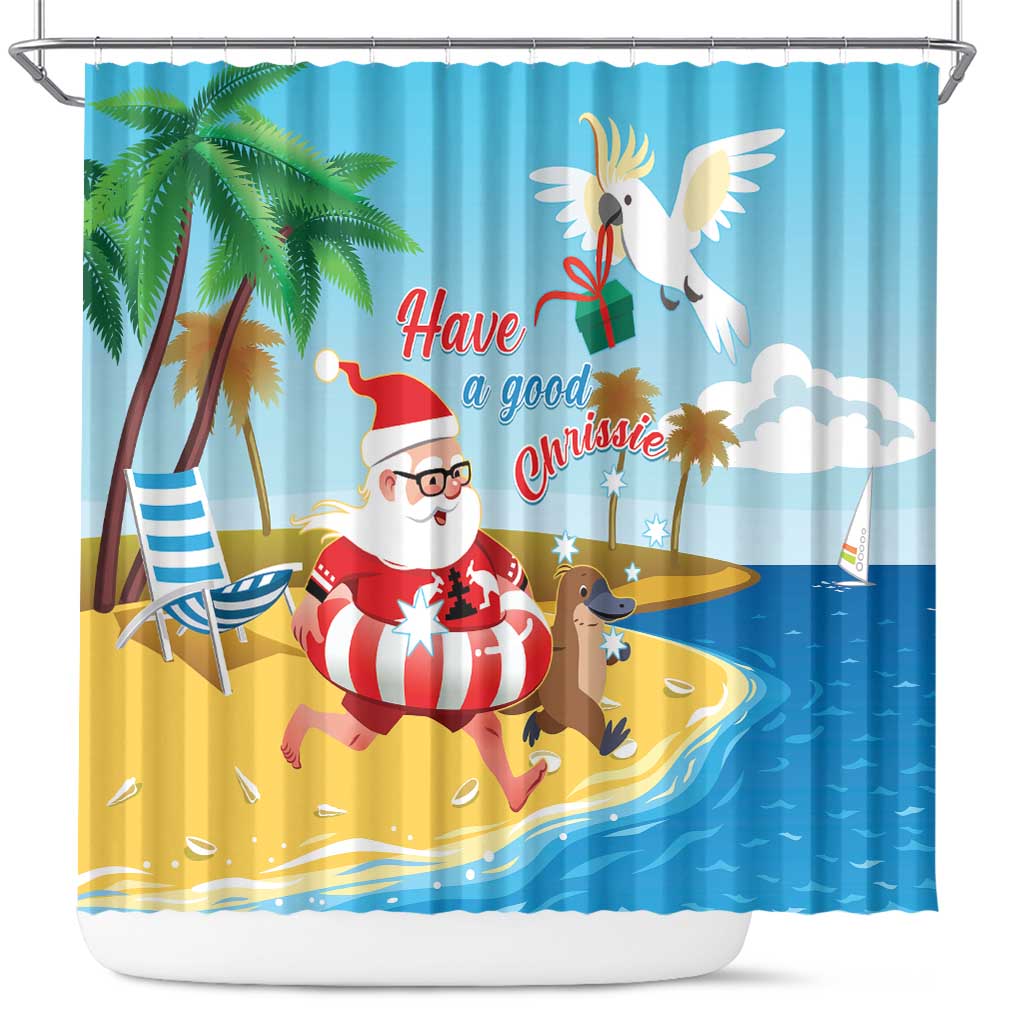 Australia Christmas In July Shower Curtain Happy Santa Claus With Aussie Animals