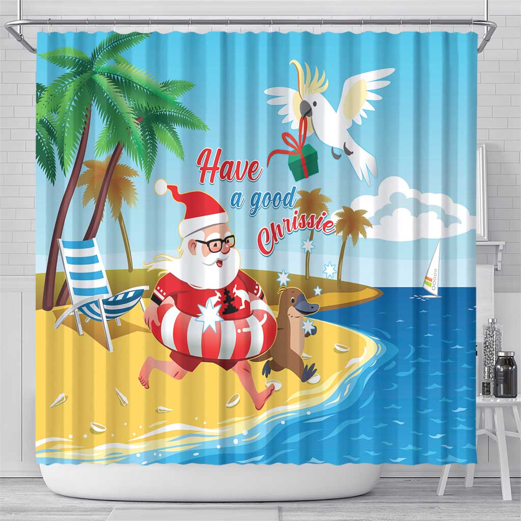 Australia Christmas In July Shower Curtain Happy Santa Claus With Aussie Animals
