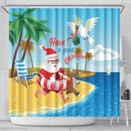 Australia Christmas In July Shower Curtain Happy Santa Claus With Aussie Animals