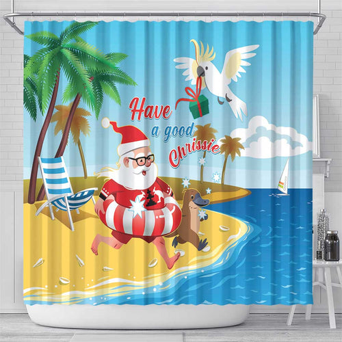 Australia Christmas In July Shower Curtain Happy Santa Claus With Aussie Animals