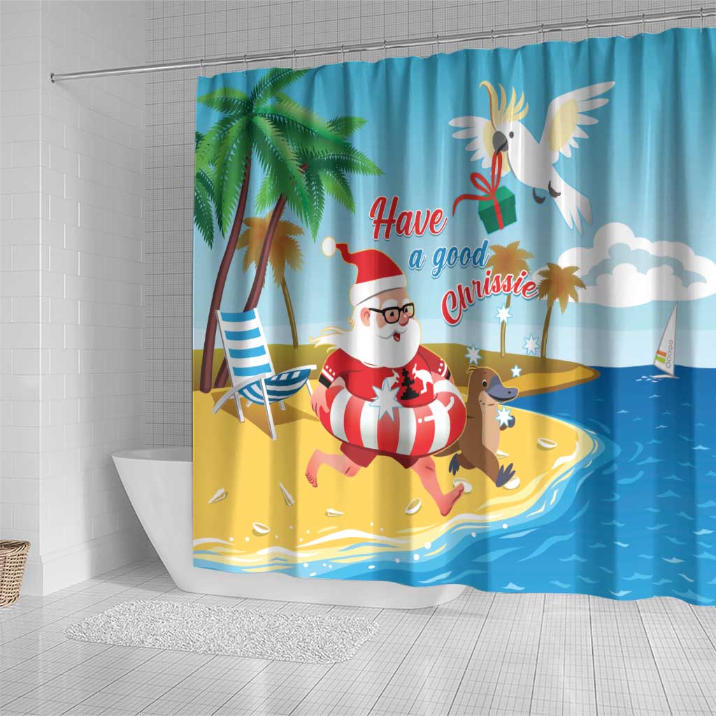 Australia Christmas In July Shower Curtain Happy Santa Claus With Aussie Animals