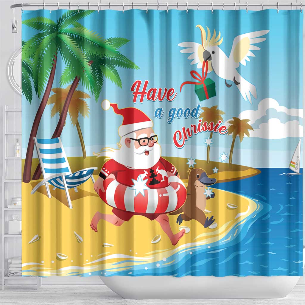 Australia Christmas In July Shower Curtain Happy Santa Claus With Aussie Animals