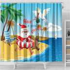 Australia Christmas In July Shower Curtain Happy Santa Claus With Aussie Animals