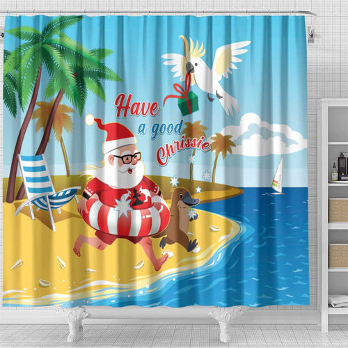 Australia Christmas In July Shower Curtain Happy Santa Claus With Aussie Animals