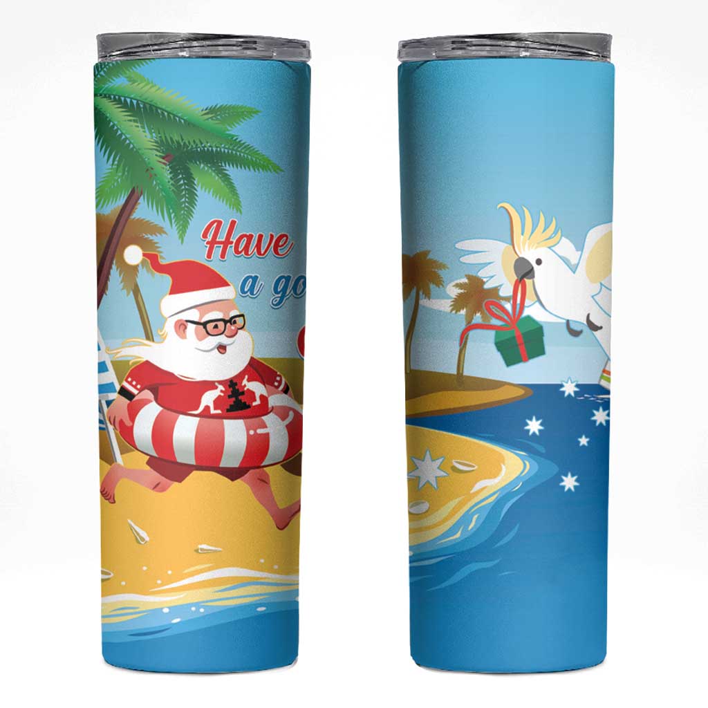 Australia Christmas In July Skinny Tumbler Happy Santa Claus With Aussie Animals