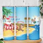 Australia Christmas In July Skinny Tumbler Happy Santa Claus With Aussie Animals