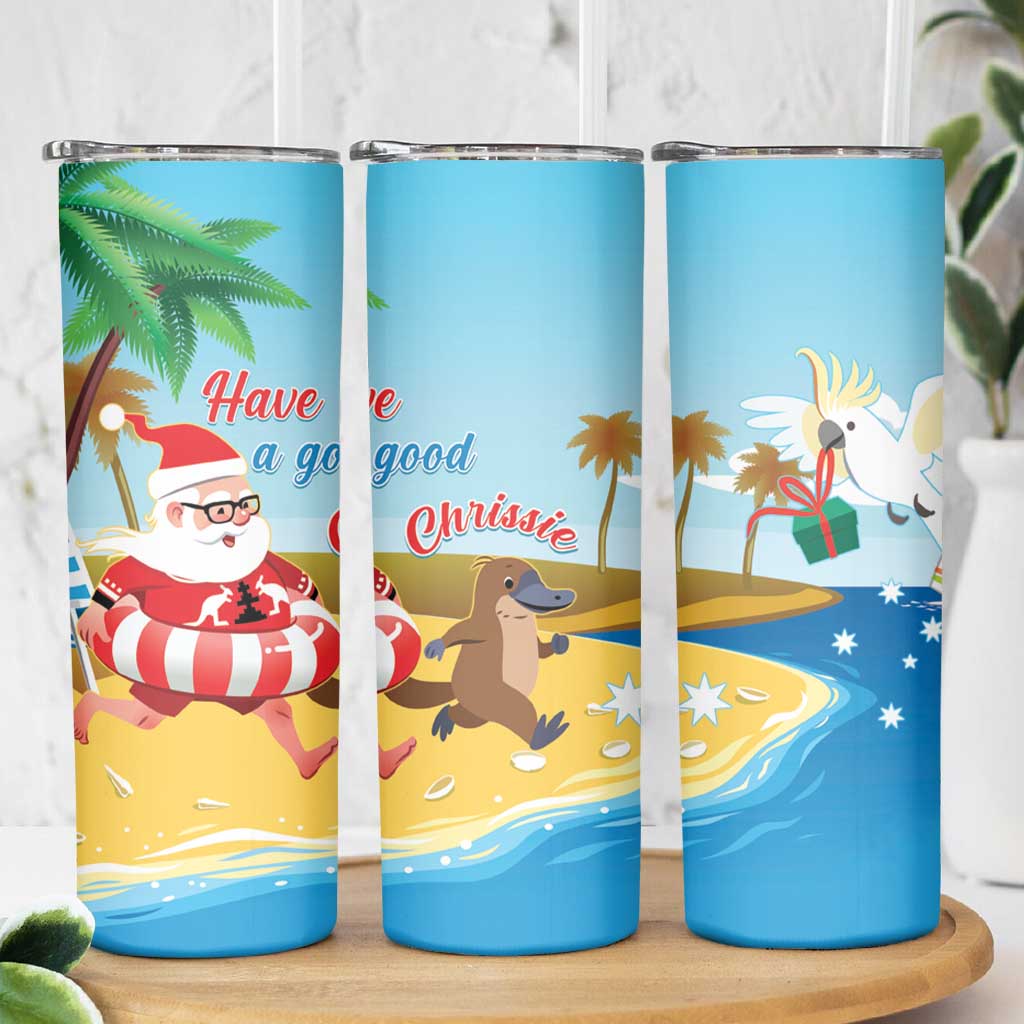 Australia Christmas In July Skinny Tumbler Happy Santa Claus With Aussie Animals