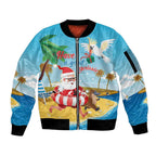 Australia Christmas In July Sleeve Zip Bomber Jacket Happy Santa Claus With Aussie Animals