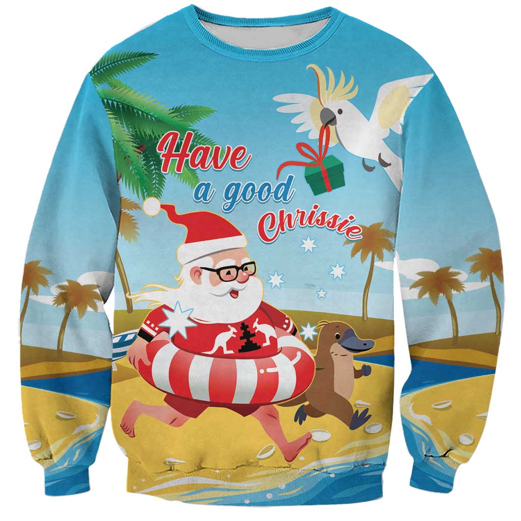 Australia Christmas In July Sweatshirt Happy Santa Claus With Aussie Animals